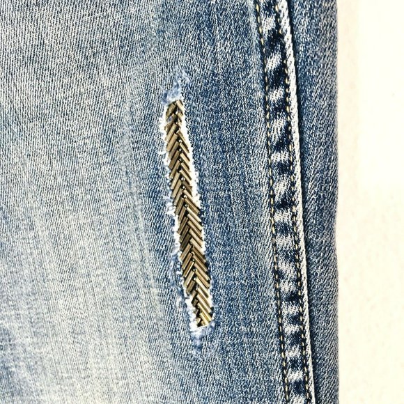 White House Black Market High Rise Straight Jeans Sz 2 Petite(2P) Beaded - Picture 6 of 16